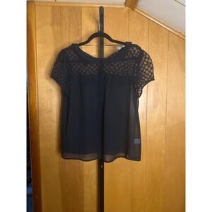 LC Lauren Conrad Black Lace Yoke Peter Pan Collar Chiffon Blouse Large
